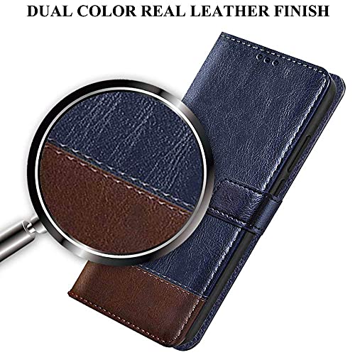 Image of TheGiftKart Flip Back Cover Case for Samsung Galaxy M42 5G | Dual-Color Leather Finish | Inbuilt Stand & Pockets | Wallet Style Flip Back Case Cover for Samsung M42 5G (Faux Leather, Blue & Brown)
