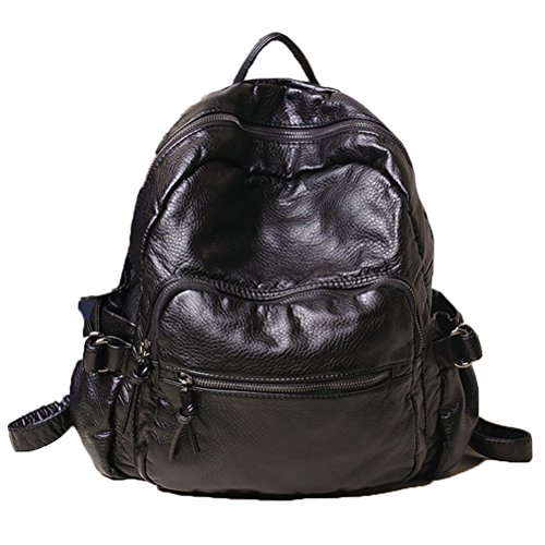 Honeymall Frauen Leder Rucksäcke Schule Taschen Studenten Rucksäcke Damen Reise Taschen Rucksäcke(Schwarz)