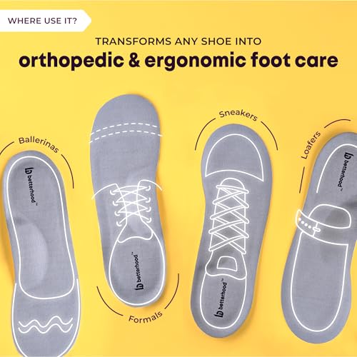 Image of betterhood PosturePro Arch Support Insoles | Small, 5-8 UK | Gel Insoles for Shoes, Flat Feet Arch Support Ergonomic Orthopedic Shoe Inserts, Thin and Non-Bulk Design, Cut to Fit (Pack of 1 Pair)