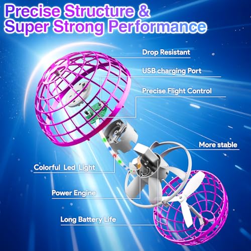 PKBOSS Fliegender Ball Magic Flying Orb Ball,Hand Controlled Hover Schwebender mit LED Licht Flying Spinner Mini Drohne Für Kinder Hover Toy Geschenke für Jungen Mädchen 6-12 Jahre