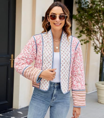 Yozazzy Women's Cozy Pink Cropped Floral Quilted Jacket: Perfect for a Stylish Fall and Winter Look! - Image 5