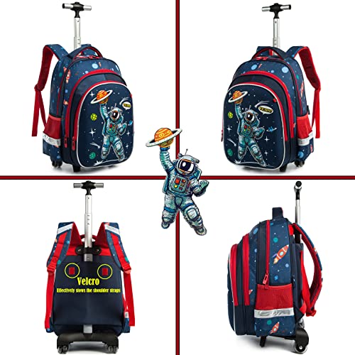 Egchescebo School Bags Kids Rolling Astronaut Backpack With Wheels Trolley Wheeled Backpacks for Travel Bags 3PCS Cat Backpack With Lunch Box Blue3