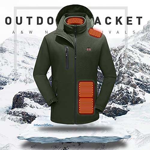 Zeiayuas Heated Coats for Men Waterproof 3 In 1 Raincoat Plus Size Rain Jacket with Pocket Windbreak Coats Full Zipper Hooded Raincoats Outdoor Hiking Walking Raincoat Jackets - Image 5