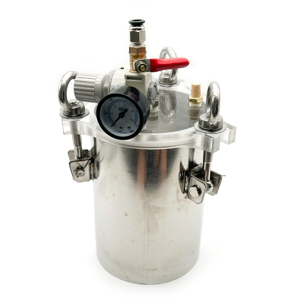 iDili 1-5L Stainless Steel Pressure Barrel with Transparent Acrylic Lid, Dispensing Storage Bucket Pressure Adjustable Tank (2L)