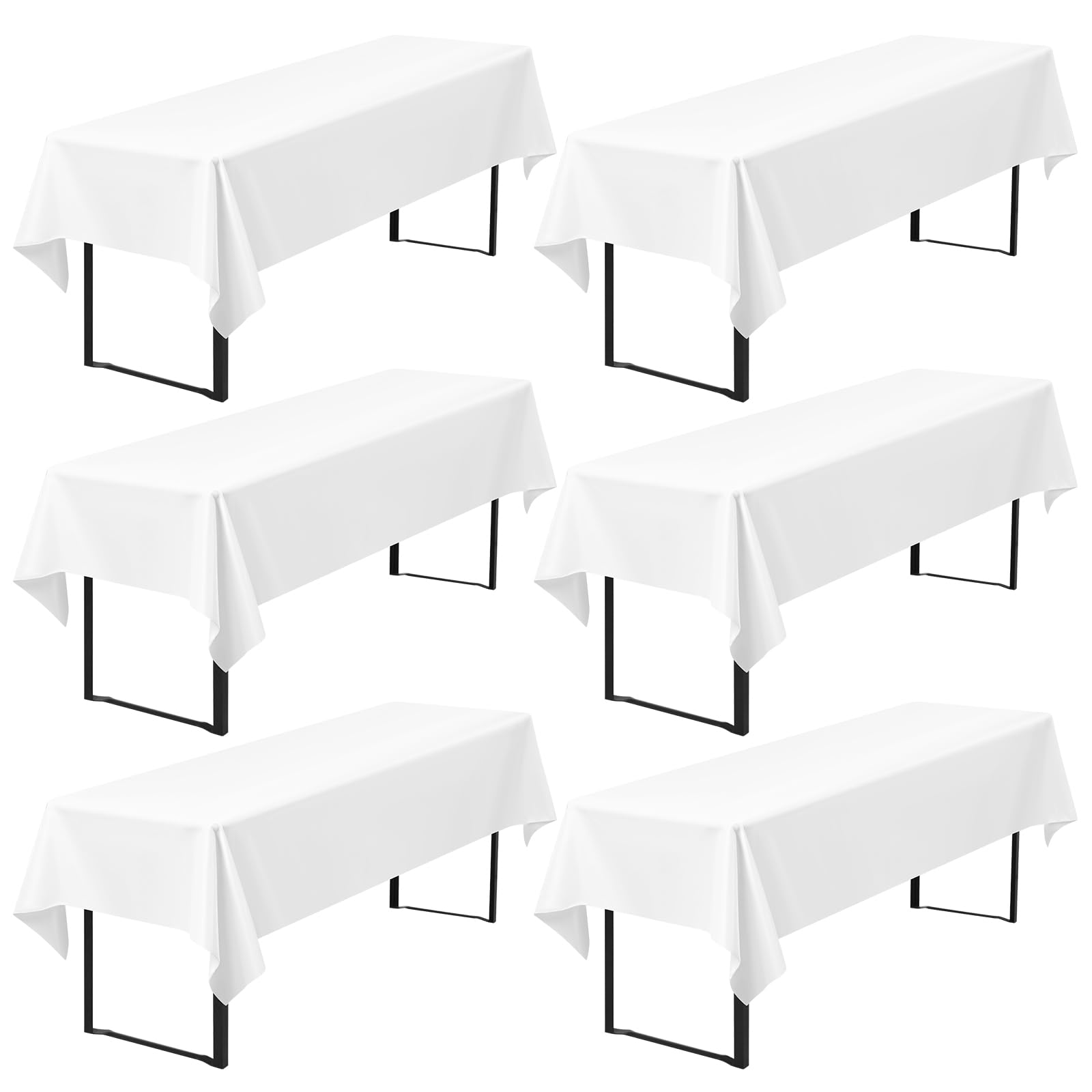 6er-Pack Biertisch Tischdecke, weiße Biertischdecke, 260 x 110 cm, Bierzeltdecke, strapazierfähige Polyester-Tischdecke, waschbare Tischdecke für Gartenparty, Geburtstagsfeier oder Grillparty (weiß)