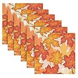 Thanksgiving Day Cloth Napkins Set of 6, Thanksgiving Autumn Leaves Maple Leaf Square Premium Polyes
