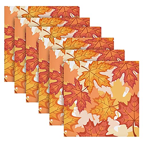 Thanksgiving Day Cloth Napkins Set Of 6, Thanksgiving Autumn Leaves Maple Leaf Square Premium Polyester Table Linen For Dinner Parties #TOP2