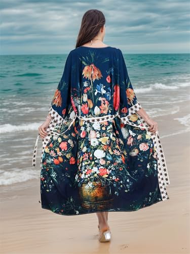 Beach Kimono Cover Up, Long Floral Print Swimsuit Coverup, Boho Summer Beachwear2
