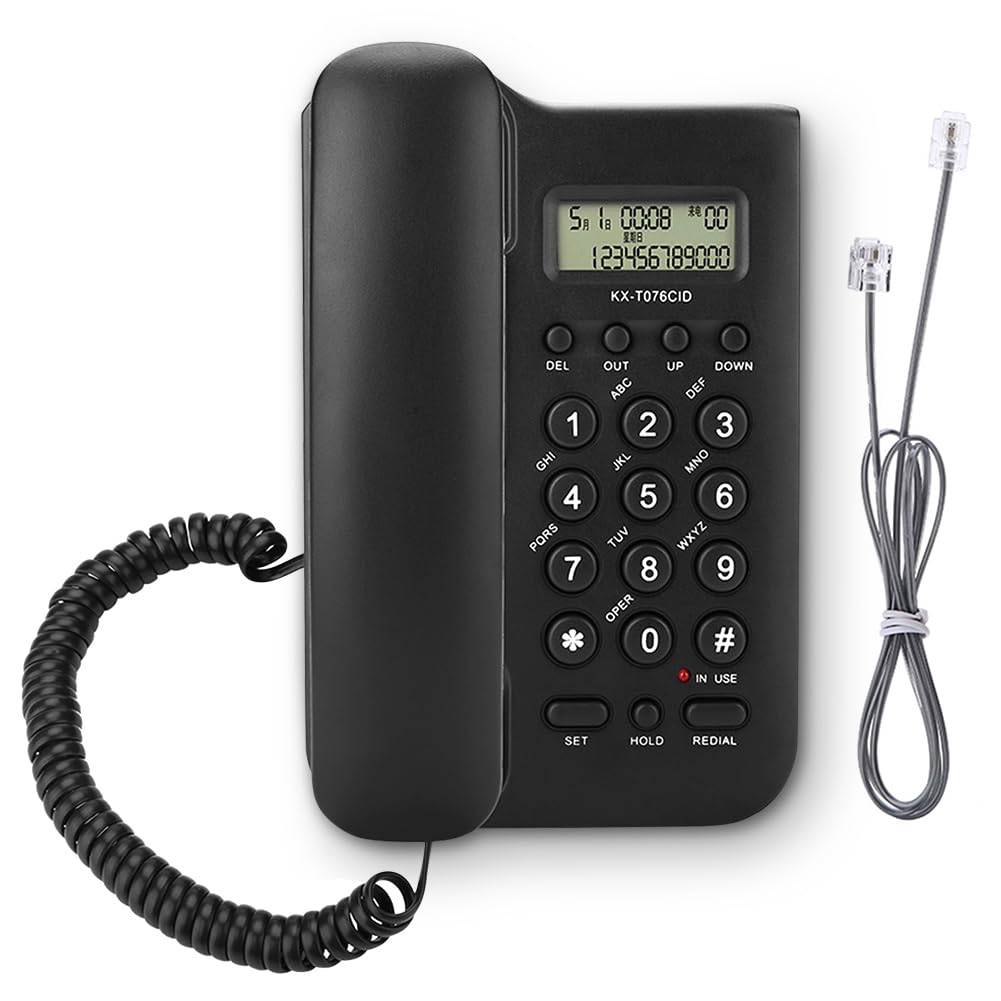 Ejoyous Telefon przewodowy, stały dla seniorów, analogowy, duży przycisk, bardzo głośna głośność, powtórzenie wyboru, biuro, dom(czarny)