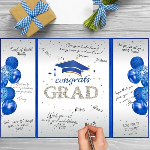 Image of SIHPTO Graduation Guest Book 2026 College Graduation Party Decorations,Blue and Silver Graduation Signature Book,Class of 2026 Congrats Grad Guest Book Alternative, Graduation Gifts for Her Him