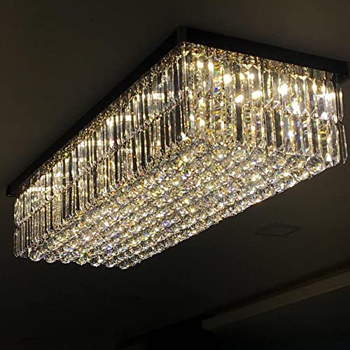 Image of Sanleen Rectangular K9 Crystal Chandelier Ceiling Light | 26 inch x 16 inch x 10 inch Modern Glass Luxury Hanging Lamp for Living Room, Bedroom, Dining Room & Drawing Room | Premium Home Decor Lighting Fixture
