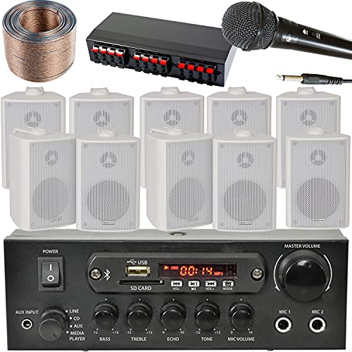 5 Zone Bluetooth PA Music System with 10 Wall Mounted Speakers