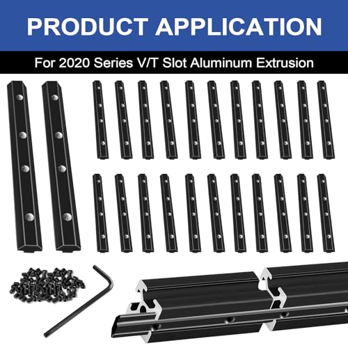 Image of 24pcs 2020 Staight Connector Corner Bracket Joint Plate 2020 Hardware T-Slotted Accessories V-Slot with Screws for 8020 Aluminum Profile 3D Printer Accessories Black