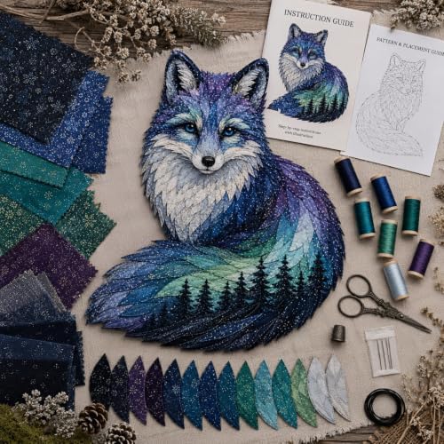 Northern Lights Wildlife DIY Patchwork Kit, Animal Fabric Art Sewing Craft Kit with Layered Appliqué Pieces and Instructions, Creative Fabric Craft Sewing Kit for Adults, Nature Lover Gift (#2) - 4