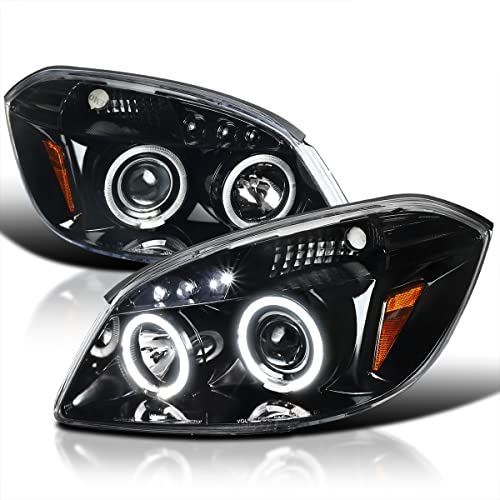 Spec-D Tuning LED Jet Black Projector Headlights Compatible with 2005-2010 Chevy Cobalt, 2007-2009 Pontiac G5, 2005-2006 Pontiac Pursuit Left + Right Pair Headlamps Assembly