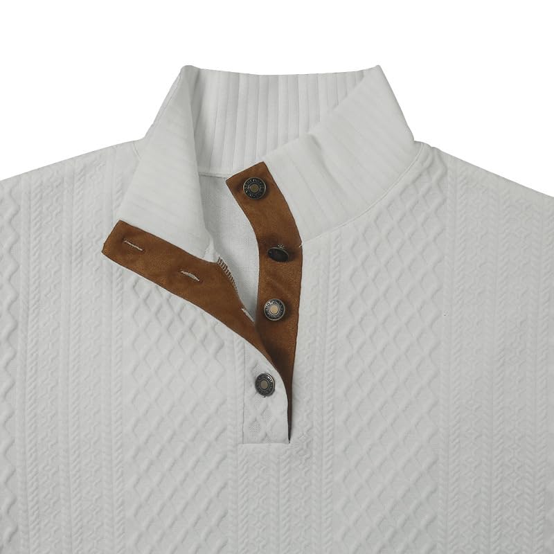 Mens Quilted Outdoor Sweatshirt Stand Collar Long Sleeve Quarter Button Knitted Pullover Tops Loose Fit Trendy Sweater4