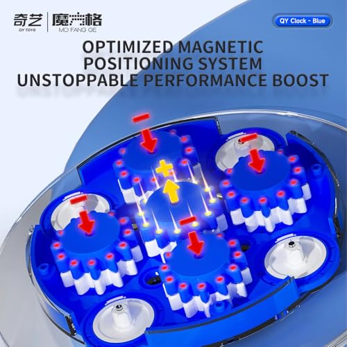 Image of QiYi Magnetic Clock | Professional 208-Magnet System | High-Precision Competition Logic Puzzle with Adjustable Tension & Inlaid Faces | Smooth Rounded Wheels for Speedcubing, Blue