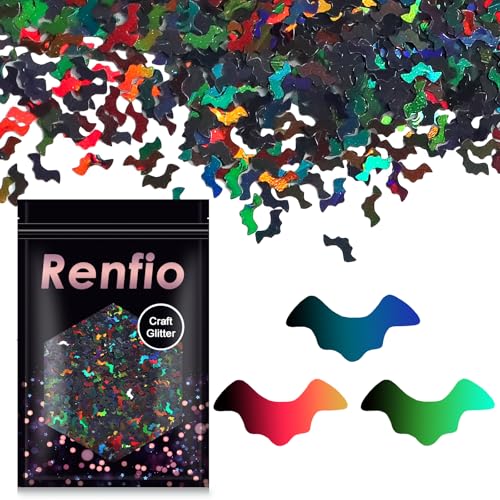 Renfio Holographic Bat Shape Confetti Glitter for Resin,1.75 Oz 50g