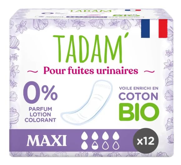TADAM' - Serviettes Maxi - Protections Urinaires Pour Femmes Hypoallergéniques - Protections Fuites Urinaires Femme et Incontinence - Coton Bio - Sans Substances...