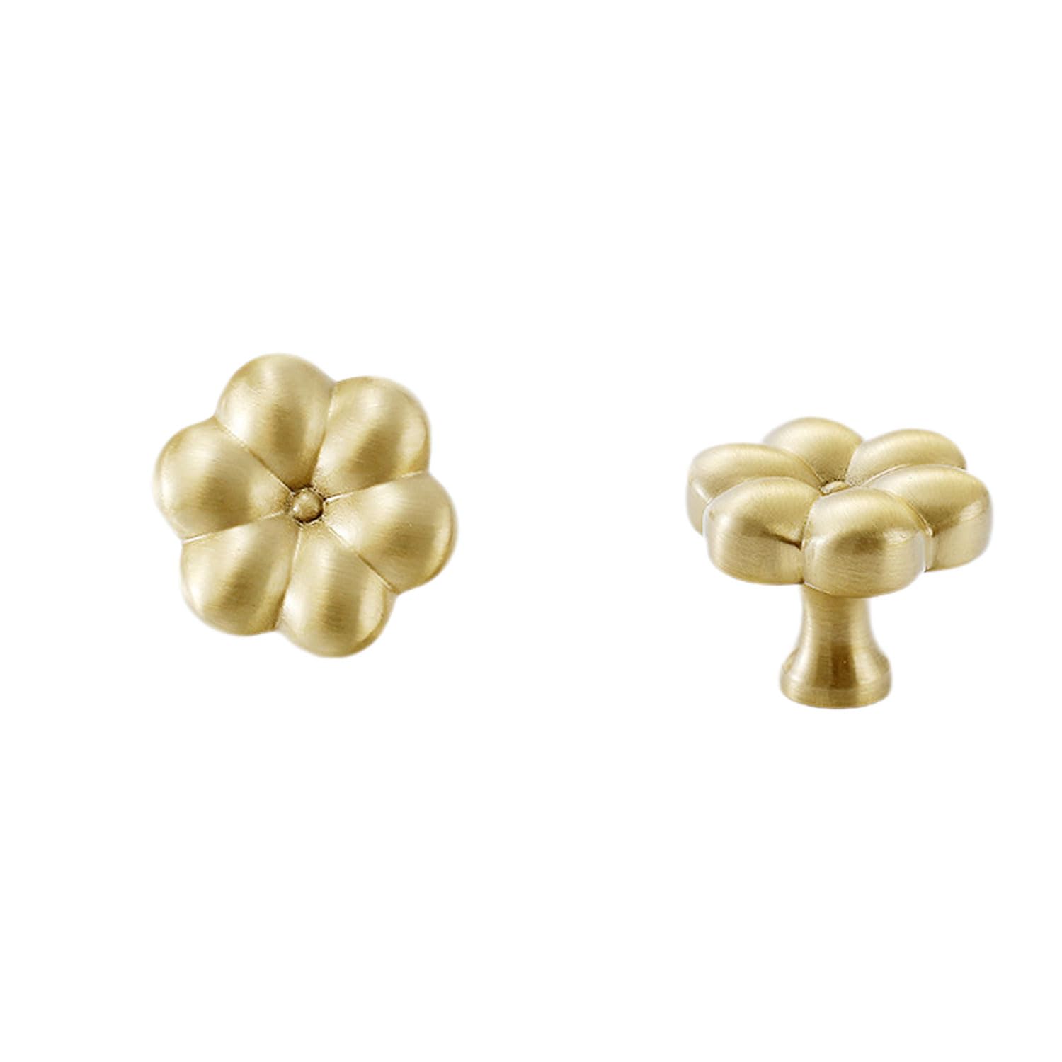 AHQKCRF Flower Drawer Knobs - Gold Handles for Cabinets, Unique Cabinet Pulls, Brushed Brass Dresser Knobs (2 Pcs)