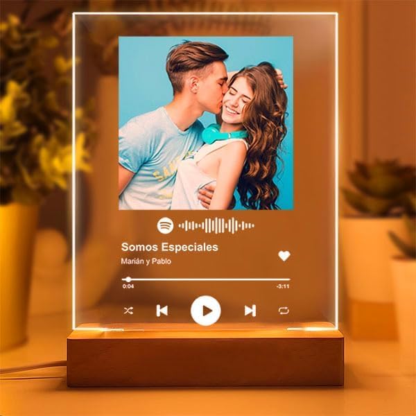 Transparent Gift Lámpara Placa Spotify Personalizada con Foto y Canción S -...