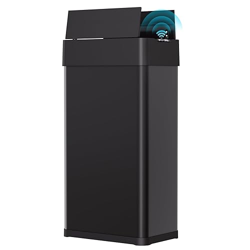 Arlopu Basurero automático de 18.5 galones, cubo de basura de acero inoxidable con sensor de movimiento de 70 pulgadas, papelera cepillada sin