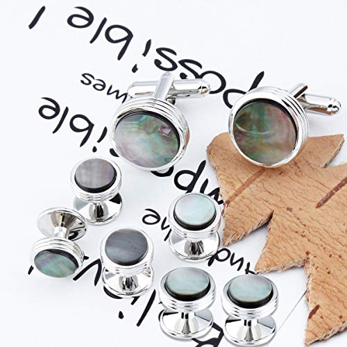 Mens Mother of Pearl Cufflinks and Studs Set for Tuxedo Shirt Studs for Men with a Gift Box2