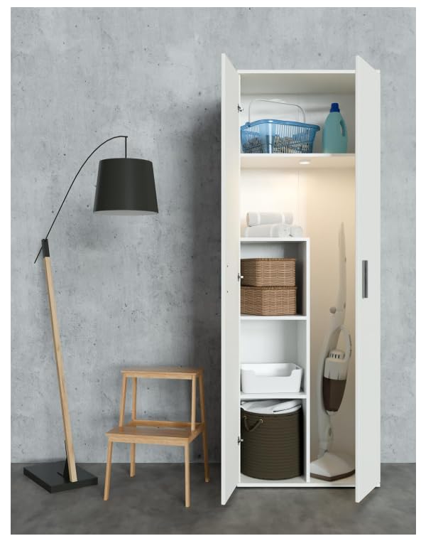 BDW Armadio Multiuso, Armadio Utility con 2 ante, 60 x 33 x 176 cm, 4 ripiani, per ripostiglio e garage (bianco)