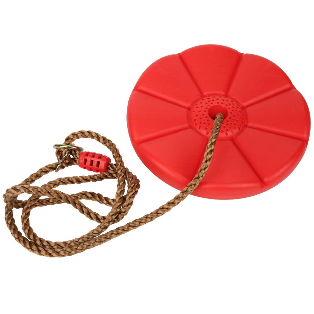 KIMISS Single Disk Tree Swing Seat for Kids - Climbing Rope Swing with Hanging Strap, Safe and Durable for Indoor Outdoor Play - Playground Accessories (Red)