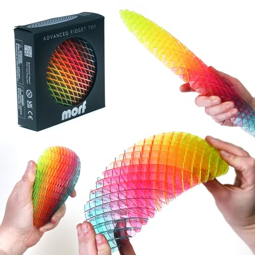 Morf Fidget Worm Toy - Desk Fidgets for Adults - Quiet Worm Fidget Toy Sensory Toys - Fun and Interactive Fidget Toy for Kids - USA Patent Pending Figgy Toys (Rainbow, Big)