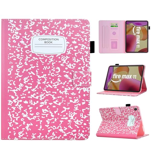 BYCeKe Cute Case for Kindle Fire Max 11 (13th Generation 2023 Release) PU Vegan Leather Slim Folio Folding Stand Cover Case with Pocket for Fire 11 Tablet with Auto Wake/Sleep Pink Notebook