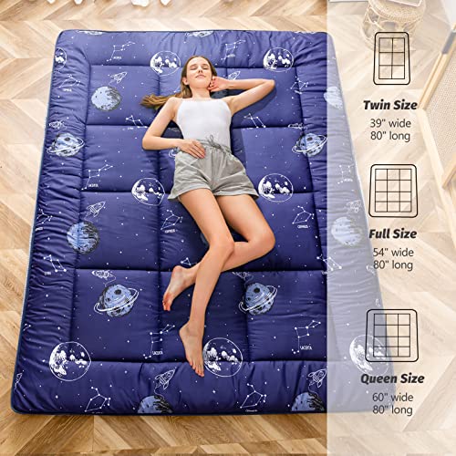 Maxyoyo Navy Space Adventure Futon Mattress, Padded Japanese Floor Mattress Quilted Bed Mattress Topper, Extra Thick Folding Sleeping Pad Breathable Floor Lounger Guest Bed For Camping Couch, Full #TOP4