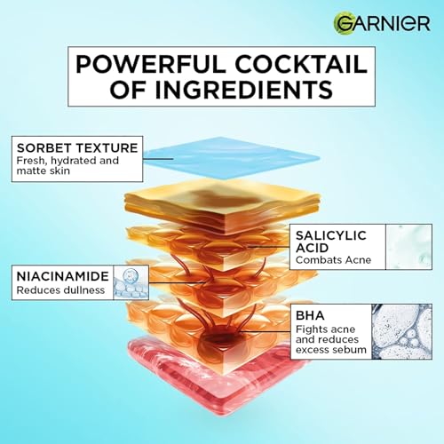 Image of Garnier Fresh & Matte Salicylic Acid Sorbet Gel Face Moisturizer, 90g | Salicylic Acid + Niacinamide + Vitamin C, Sorbet Face Cream, For Hydration & Oil Control, for Oily, Normal & Combination Skin
