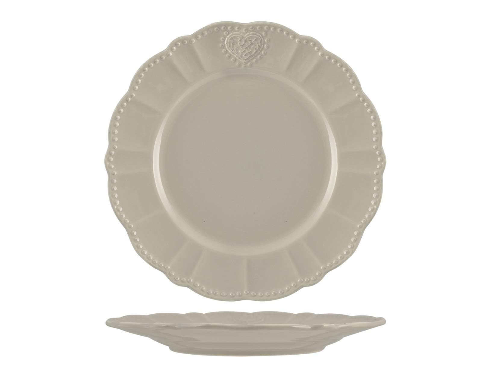 H&H Celine Set of 6 Dinner Plates, Stoneware, Grey, 26 cm