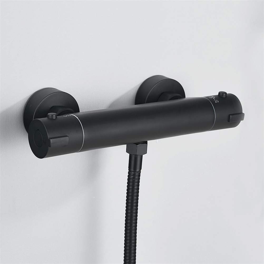 Set di rubinetti per doccia da bagno Sistema doccia termostatico nero moderno in rame con soffione a mano Miscelatore per vasca Rubinetto antiscottatura