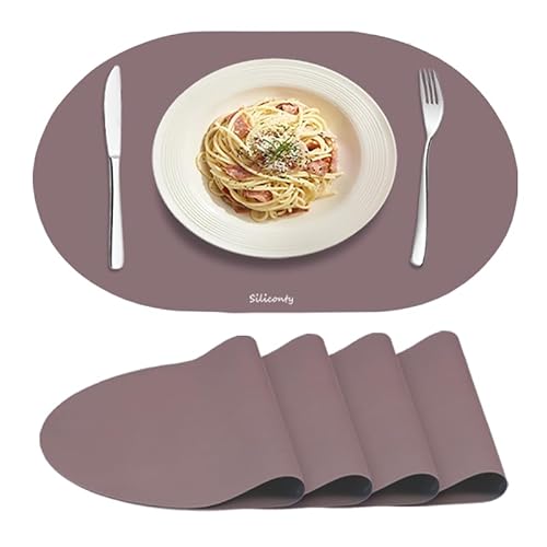 Tovagliette Silicone Impermeabili e Antiscivolo Siliconty, Set di 4 Ovali Termoisolanti, Tovagliette Colazione, Termoisolanti e Facili da Pulire, 43x30 cm (cameo brown 4 pcs)