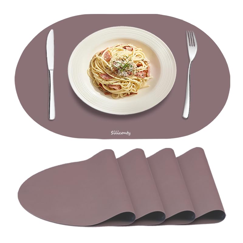 Tovagliette Silicone Impermeabili e Antiscivolo Siliconty, Set di 4 Ovali Termoisolanti, Tovagliette Colazione, Termoisolanti e Facili da Pulire, 43x30 cm (cameo brown 4 pcs)