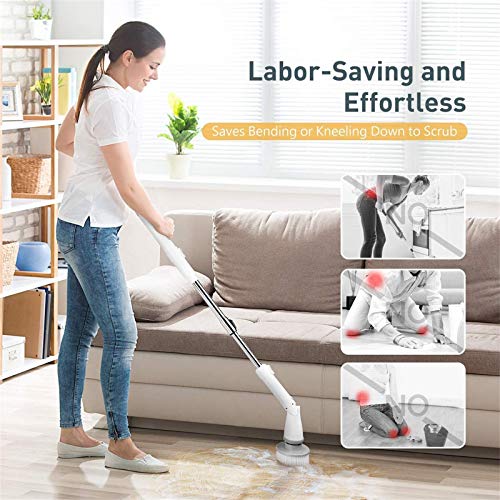 Homitt Electric Spin Scrubber Cordless Shower Scrubber, 360 Power Scrubber, Tub and Tile Scrubber with 4 Replaceable Scrubber Brush Heads, 1 Extension Arm for Cleaning Bathroom, Floor, Wall, Kitchen - Thumbnail 4