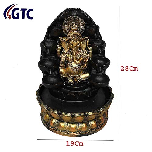 Image of GTC Beautiful Lord Ganesha Water Fountain Shree Ganesha Show Piece for Home Decorative Diwali Gifts for Drawing Room Living Room Waterfall Decorative Item withMini Motor Pump (332, Multicolor), Resin