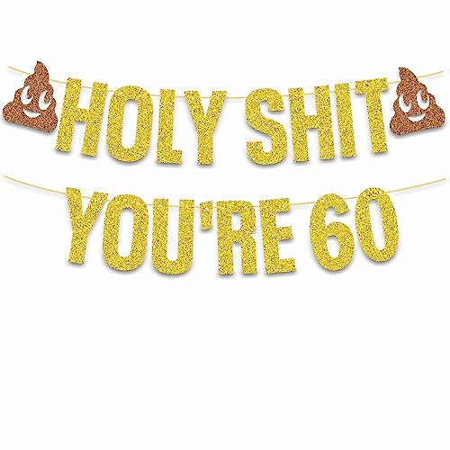 70 Years Loved AB-222 Gold Glitter Holy Shit You'Re 60 Birthday Banner Party Decoration,Happy 60Th Birthday/Cheers To 60 Years cover