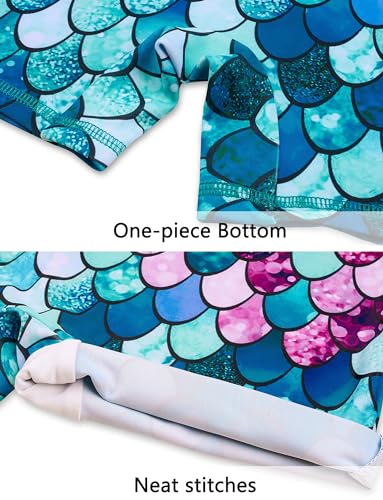 Happy Cherry Kids Girls One Piece Long Sleeve Swimsuit Printed Shorts Rash Guard Front Zip Bathing Suit4