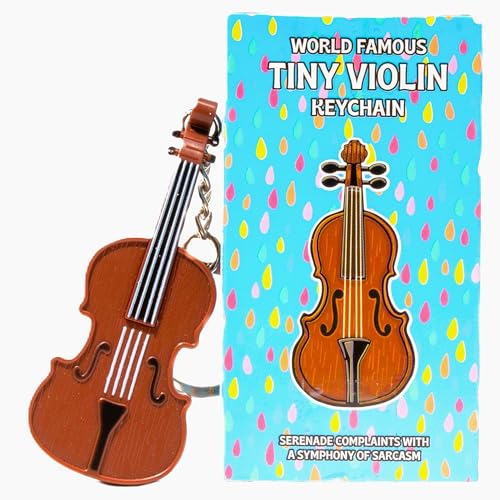 DR DINGUS World's Smallest Violin - Original Sad Music - Pocket-Sized Tiny Violin Keychain Symphony of Empathy - Plays a Touchingly Sad Song - Silly Gag Gift to Playfully Pluck Heartstrings