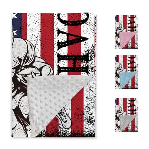 Custom Football Blanket Gift with Name, Personalized Sports Blanket for Kids Teen Boys Girls Football Fans, Soft Plush Flannel Throw Blankets with Double Layer Dotted Backing Color07