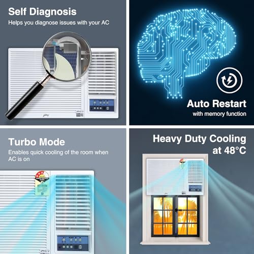 Image of Godrej 1 Ton 3 Star, Turbo Mode Window AC (Copper, Anti-Dust Filter, Anti-Freeze Thermostat, AC 1T WFC 12UTC3 WWA Window 3S, White)