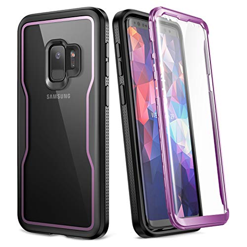 YOUMAKER Crystal Clear Case for Galaxy S9 5.8 inch, Full Body with Built-in Screen Protector Heavy Duty Protection Slim Fit Shockproof Rugged Cover for Samsung Galaxy S9 5.8 inch (2018) - Purple/Black