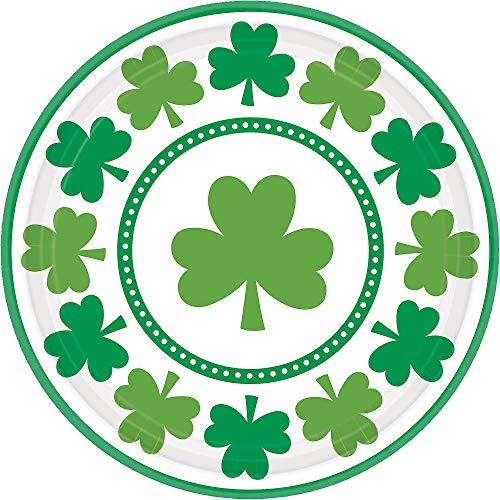 St. Patrick Lucky Shamrocks Round Paper Plates - 9'', 8 Count - Perfect Party Plates for St. Patrick's Day Celebration & Events