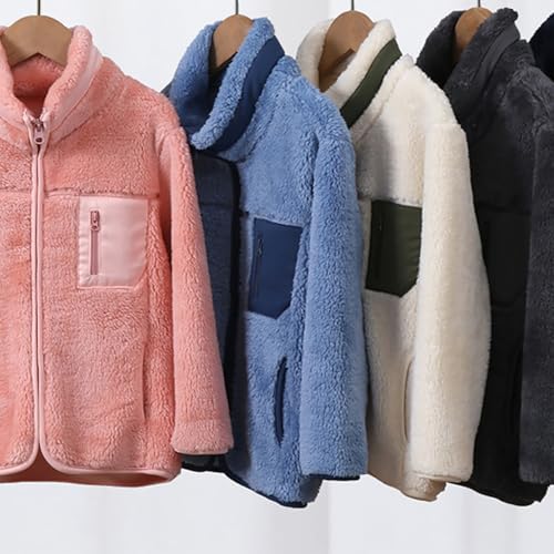 Baby Boys Girls Fleece Jacket Zipper Long Sleeve Stand Collar Thick Coat Winter Windproof Outwear with Pocket3
