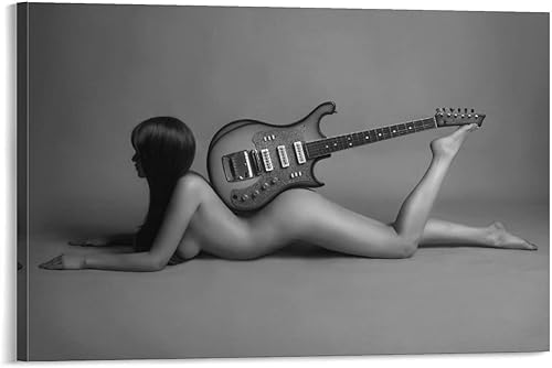 Miniatura 1 de Póster de arte moderno de mujer blanca y negra con texto en inglés "Carry A Guitarra" en lienzo para pared, decoración de dormitorio, sala de estar,
