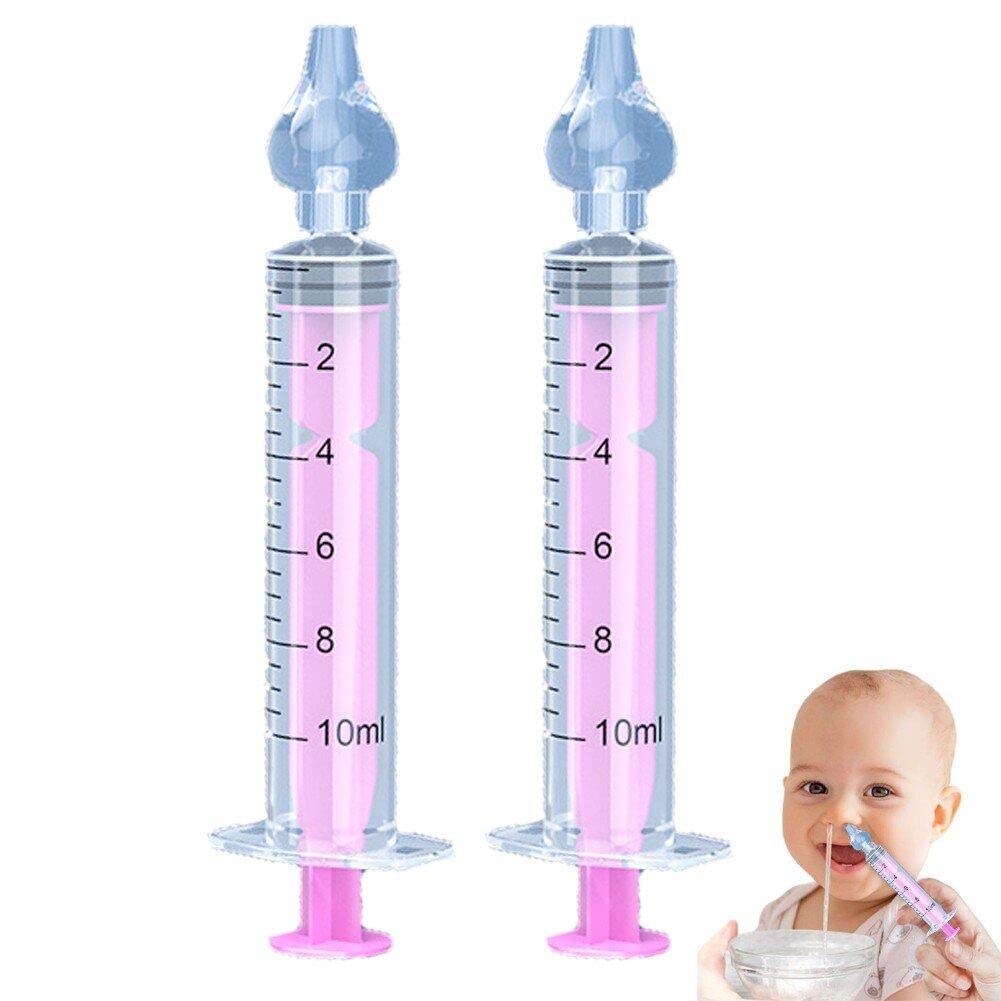 Hrippy Pink 2Pcs Baby Nasal Aspirator, 10Ml Syringe Nasal Irrigator, Reusable Silicone Nasal Suction Tip, Nasal Irrigator Syringe For Baby, Safe And Comfortable