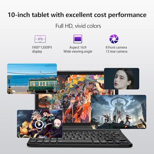 Image of EITOMIN Android Tablet 2026 10 inch Tablet with Keyboard,128GB ROM 16GB RAM TF1TB Expand,Octa-Core,5GWiFi,1080FHD,13MP+8MPCamera,Bluetooth5.0,GPS,Mouse,Case,Black